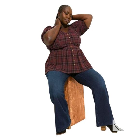 TORRID Babydoll Crinkle Flannel Gauze  Button- Up Short Sleeve Plaid Shirt 1X - Picture 5 of 16